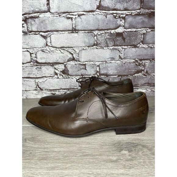 Zara Man Brown Leather Derby Dress Oxfords Lace Up Shoes Men Sz 10M US/43EU - Picture 1 of 16